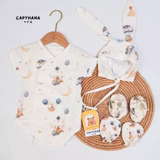 Capyhana ชุดSet 4 ชิ้นบอดี้สูท หมวกกระต่าย ถุงมือ ถุงเท้า ชุดเด็กแรกเกิด (เซทหมวกกระต่าย )
