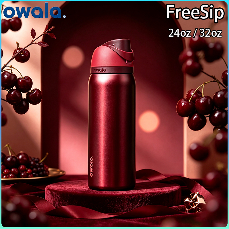 owala FreeSip Black Cherry ขวดน้ำเก็บอุณหภูมิ โอวาล่า ความจุ 24oz/ 32oz วัสดุสแตนเลส 304 BPA Free