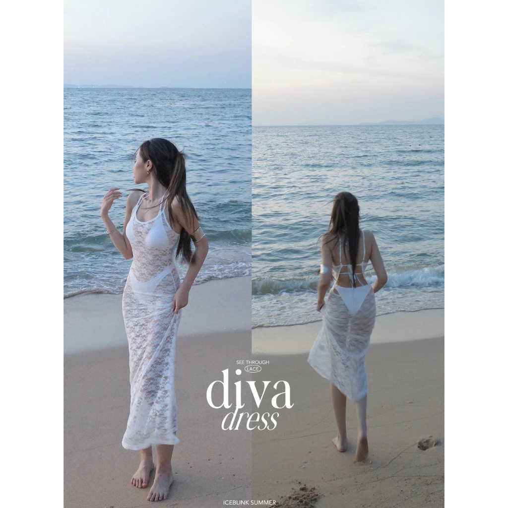 ICEBLINK | Diva dress เดรสคลุมซีทรู เดรสลูกไม้สายเดี่ยวแบบผูกหลัง (ไม่รวมบิกินี่)
