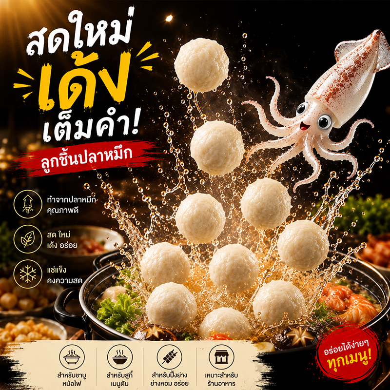Anjoy ลูกชิ้นปลาหมึก 2.5kg 墨鱼丸 Squid Ball แช่แข็ง สำหรับชาบู หม้อไฟ สุกี้ ปิ้งย่าง บุฟเฟต์ ร้านอาหาร