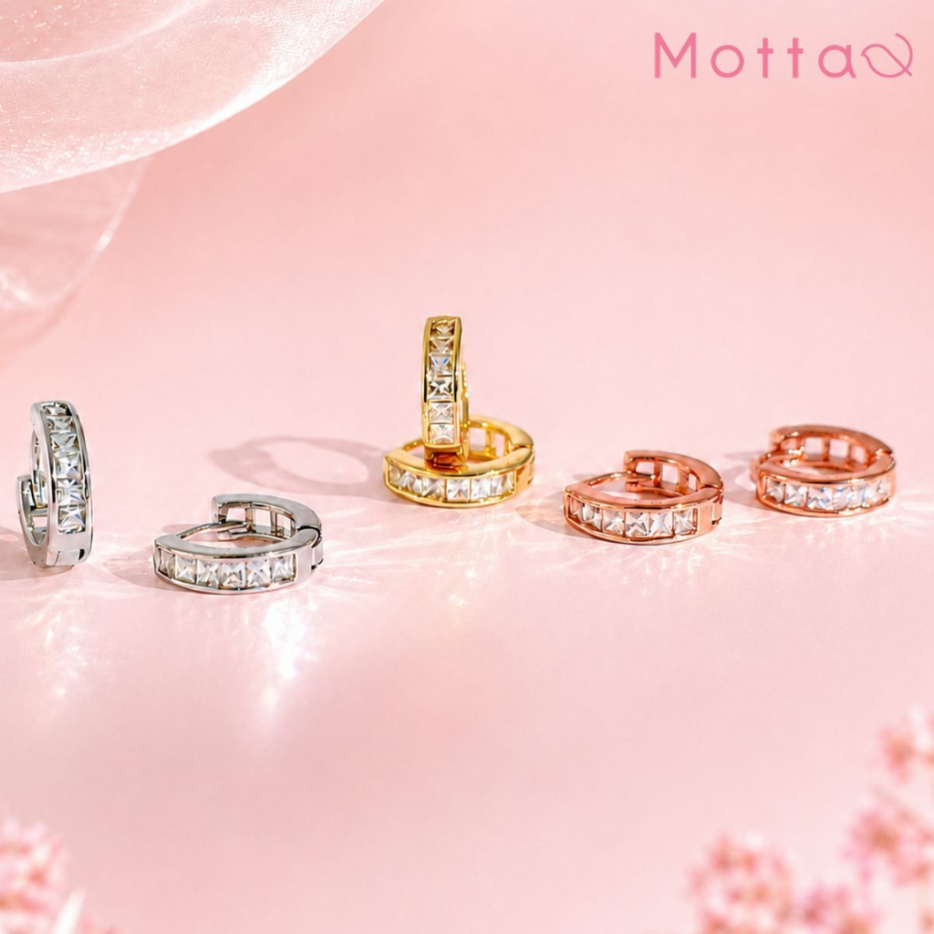 Motta Earring ต่างหูห่วงชุบทองคำขาว ลายเพชรรุ่นขายดี ดีไซน์คลาสสิก ใส่ได้ตลอด
