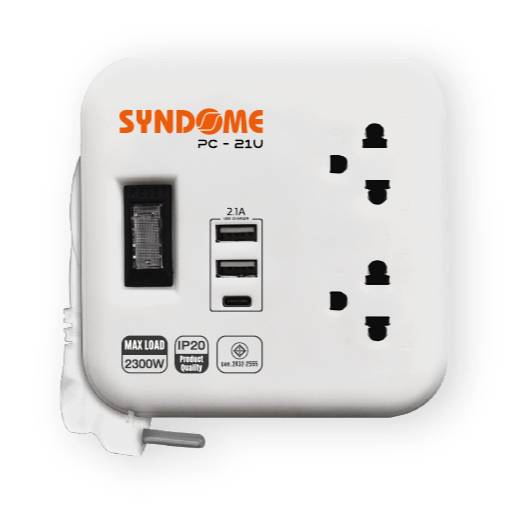 SYNDOME ปลั๊กราง 1 ช่อง 2 สวิตช์ 1 ม. 2 USB + 1 Type-C PC-21U (LT) (AC7-000940)
