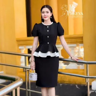 D05 ชุดผ้าไทย แบรนด์ปรียา เดรสผ้าเปเป้ ผ้าพริ้ว ใส่นุ่มสบาย คัตติ้งเนี๊ยบ มีไซส์ S-4XL ชุดเดรสทำงาน