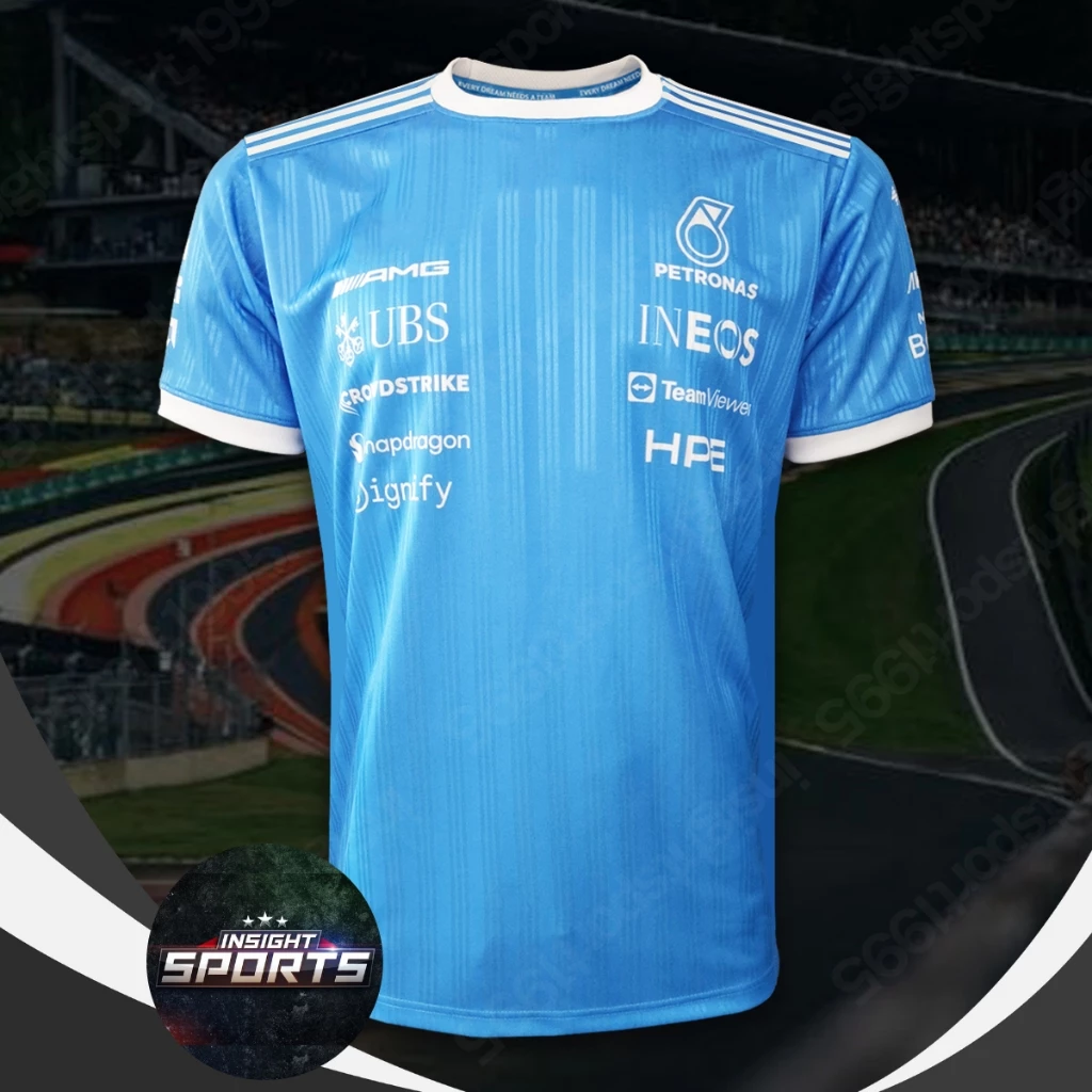 เสื้อF1 คอกลมแขนสั้นฟอร์มูล่าวัน ทีม ปิโตรนาส รุ่น สีฟ้า #FM0215 พิมพ์ทั้งตัว ไซส์ S-5XL