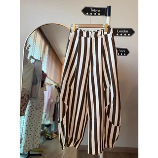 C47 กางเกงบาเรลลายตั้ง Stripe Barrel Pants