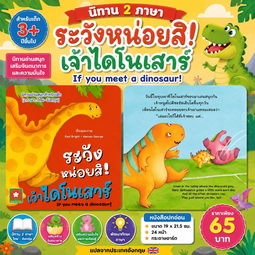 Aksara for kids หนังสือเด็ก นิทาน 2 ภาษา ระวังหน่อยสิ เจ้า ไดโนเสาร์