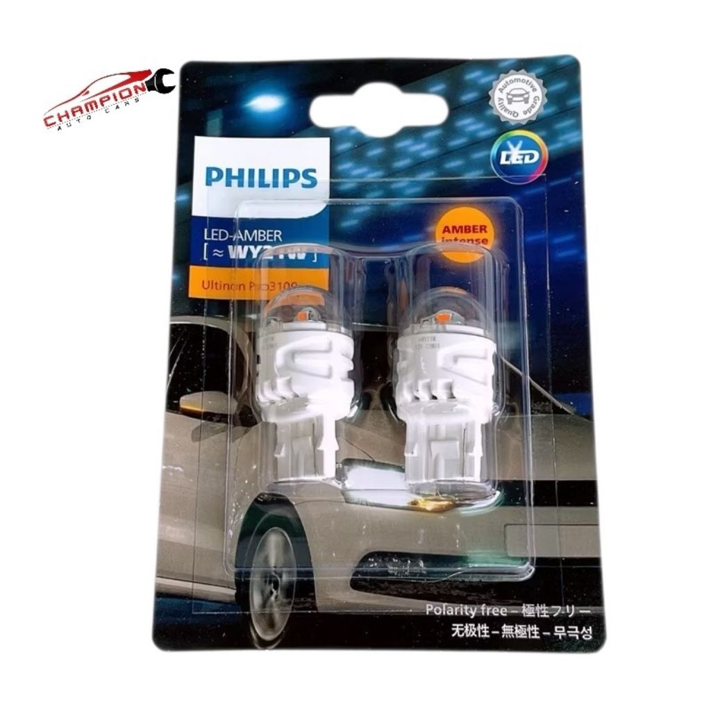 Philips หลอดไฟรถยนต์ T20 Led Ultinon Pro3000 W21 W21/5 สีขาว สีแดง WY21 ส้ม