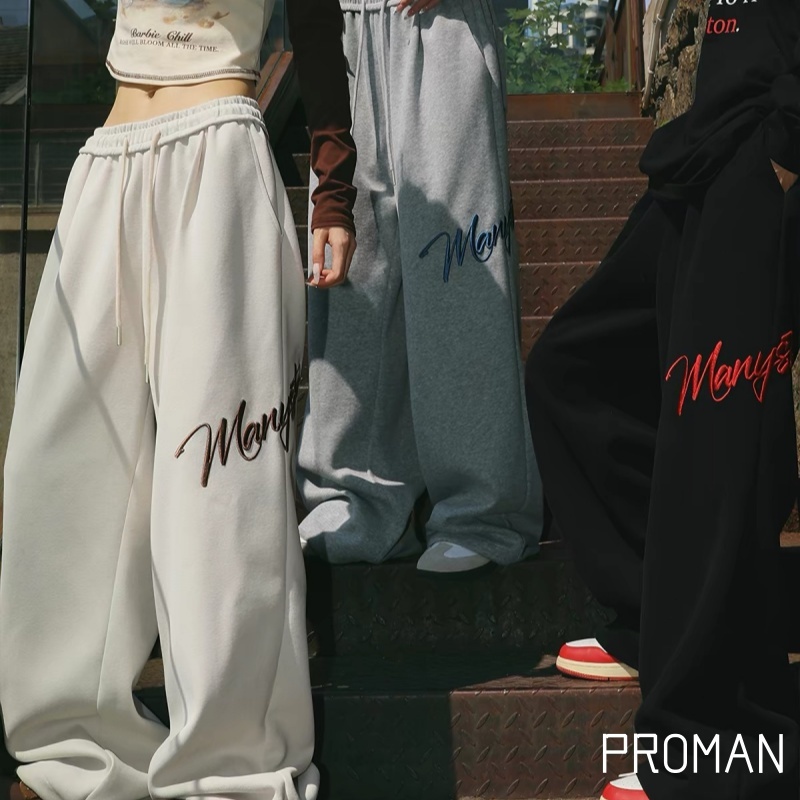 PROMANกางเกงจ็อกเกอร์ผู้ชาย   ศิลป์ยุคเรโทรสไตล์อเมริกัน ลวดลายตัวอักษร  ดึงสายรัดที่เอวกางเกง  ผู้ชายและผู้หญิงสวมใส่ได