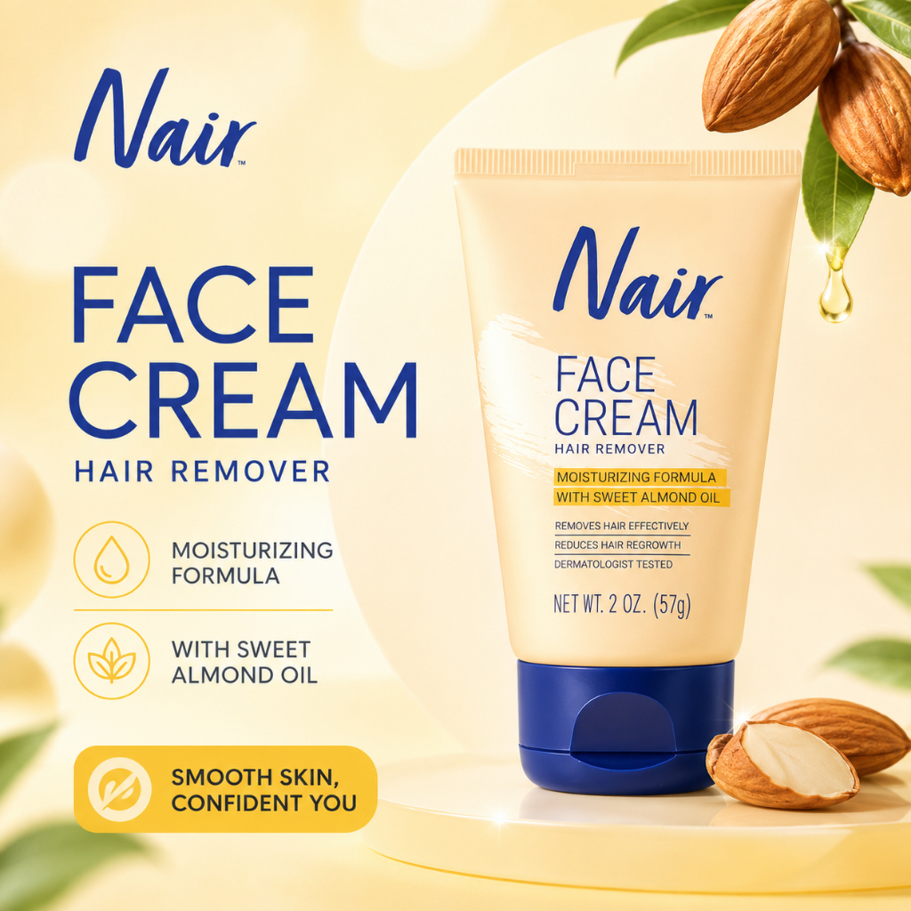 ครีมกำจัดขนบนใบหน้า Nair Face Cream Hair Remover สูตร Sweet Almond Oil 57 กรัม
