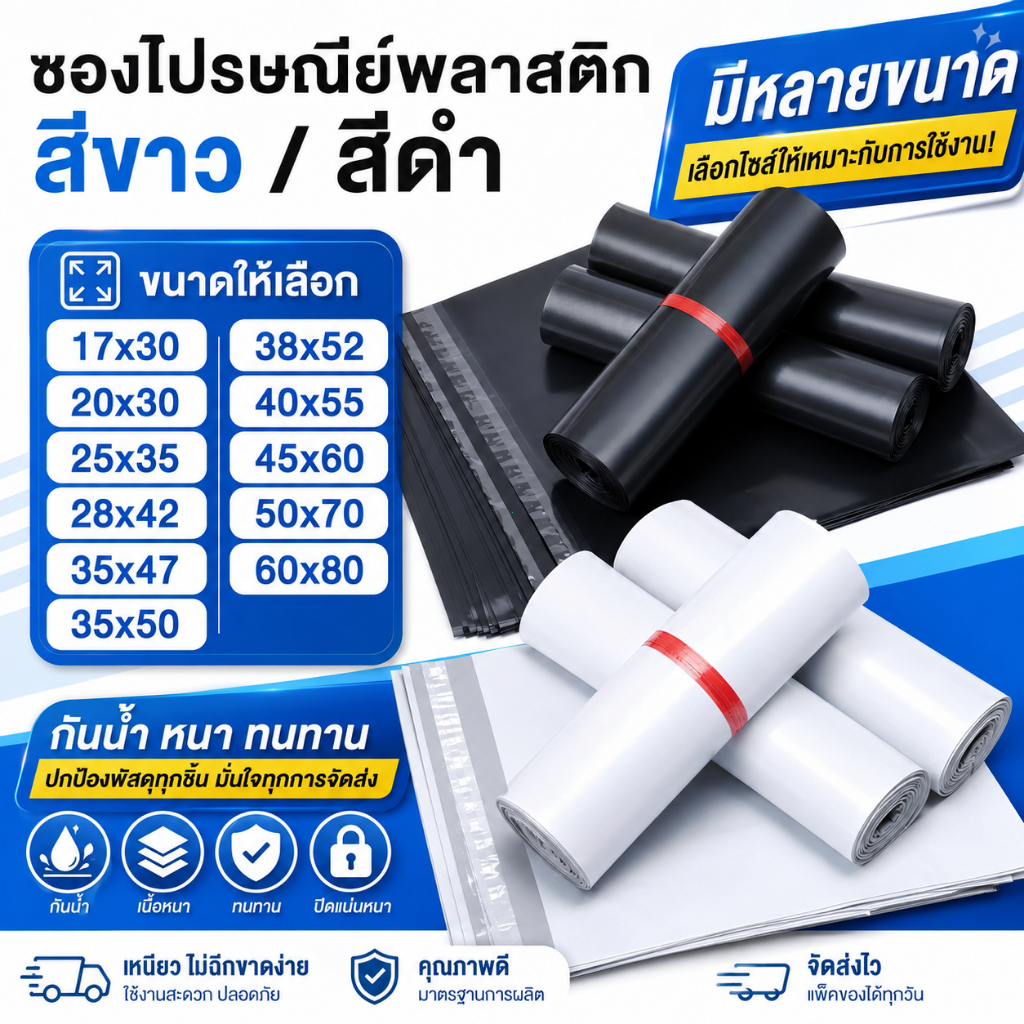 【จัดส่งเร็ว】 ซองไปรษณีย์พลาสติก มัด 100 ใบ มีหลายขนาด หนาพิเศษ/กันน้ำ/ทนทานต่อการฉีกขาด ถุงไปรษณีย์ ถุงพัสดุ