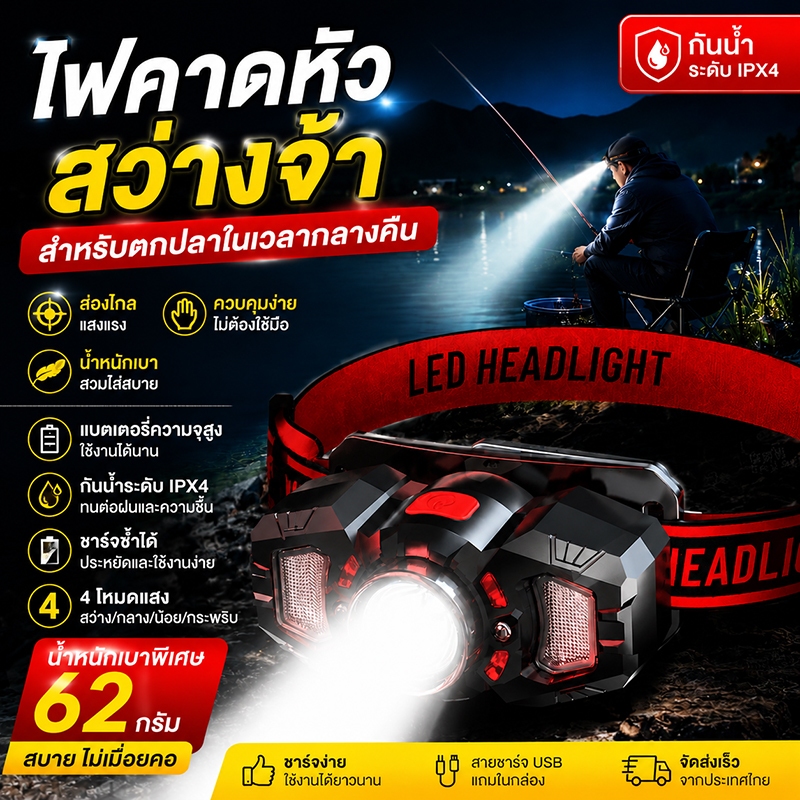 รับประกัน10ป T99 ไฟฉายคาดหัว แท้ led ไฟสว่างแรง 9.0 อัพเกรดใหม่ ระยะพันเมตร ไฟคาดหัว ไฟคาดหัวแรงสูง ไฟส่องกบ