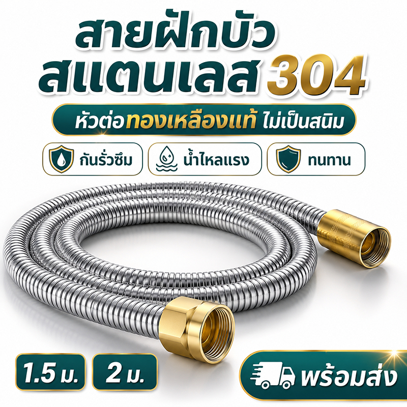 ทนทาน 50 ปี สายฝักบัวแรงดันสูง ขนาดใหญ่ สแตนเลส รูปที่ 7