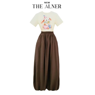 Thealner-AN504 (เซตเสื้อครีมลายกระต่ายกางเกงขาขายน้ำตาล)