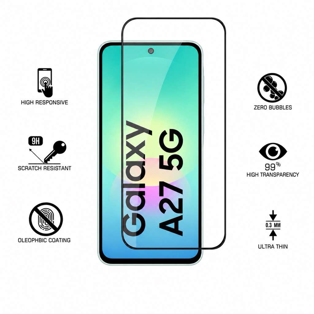 ฟิล์มกระจกนิรภัย สำหรับ Samsung Galaxy A27  5G  ฟิล์มกระจกนิรภัยเต็มจอ