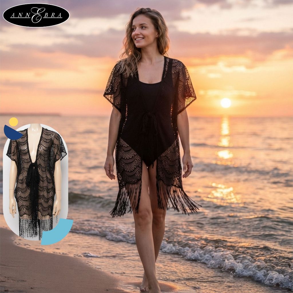Annebra Cruise เสื้อคลุม ผ้าลูกไม้ซีทรู เสื้อคลุมชุดว่ายน้ำ Lace See Through Beach Cover Up รุ่น AS9-470