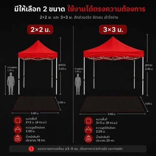 SOARFLY เต็นท์พับได้ 2x2/3x3 ครบชุด โครงเหล็กหนาพิเศษ+ผ้าใบ4600D กันแดด กันฝน แข็งแรง ลมแรงก็เอาอยู่ กางใช้งานได้ทันที