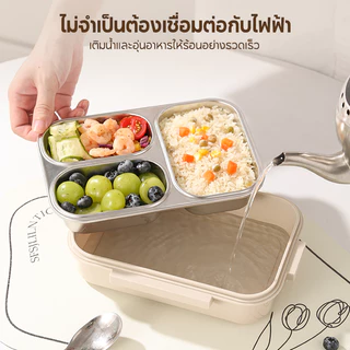 MODOFOกล่องข้าวสแตนเลส 304 แบ่ง 3 ช่องพนักงา เข้าไมโครเวฟได้ พกไปทำงานสะดวก ไม่เลอะ