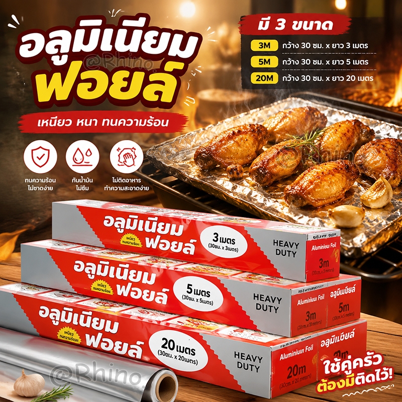 ฟอยล์ห่ออาหาร ขนาด 3 5 20 เมตร ฟอยล์เงินห่ออาหาร อลูมิเนียมฟอยล์ ฟอยล์อลูมิเนียม กระดาษฟอยล์ อลูมิเนียมสำหรับทำอาห