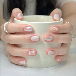 เล็บปลอมสวยๆ สไตล์เกาหลี เล็บปลอมน่ารักๆ Press on nails ใช้ซ้ำได้ ฟรีกาว 💢วัดไซส์ก่อนสั่ง M S XS
