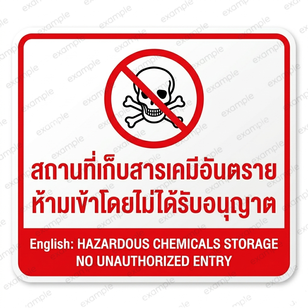 สติ๊กเกอร์ป้าย ห้องเก็บสารเคมีอันตราย ห้ามเข้า เขตอันตราย Hazardous Chemicals PVC กันน้ำ 6 นิ้ว 8 นิ