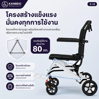 รถเข็นผู้สูงอายุ พับได้ น้ำหนักเบา 7.8กก. รับน้ำหนัก 120กก. ล้อกันระเบิด เบรก 2 ระบบ พกพาสะดวก แบรนด์ KANBEIO