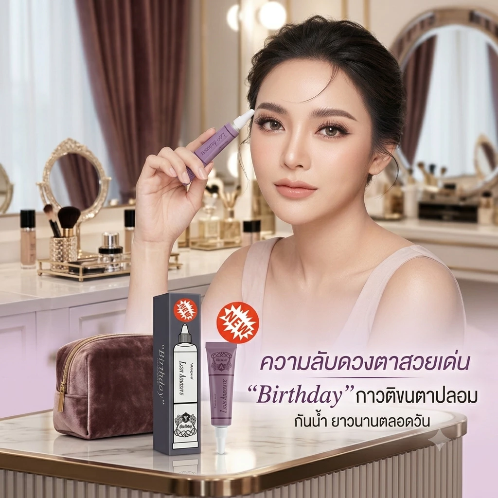กาวติดขนตา Birthday Waterproof Lash Adhesive กาวม่วง
