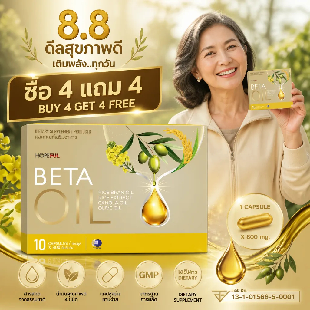⚡โปรโมชั่น 8.8! ซื้อ4แถม4 BETA OIL 10 แคปซูล ช่วยควบคุมน้ำหนัก เลือดลมไหลเวียนดี หลอดเลือดแข็งแรง คนที่รักสุขภาพตัวจริง