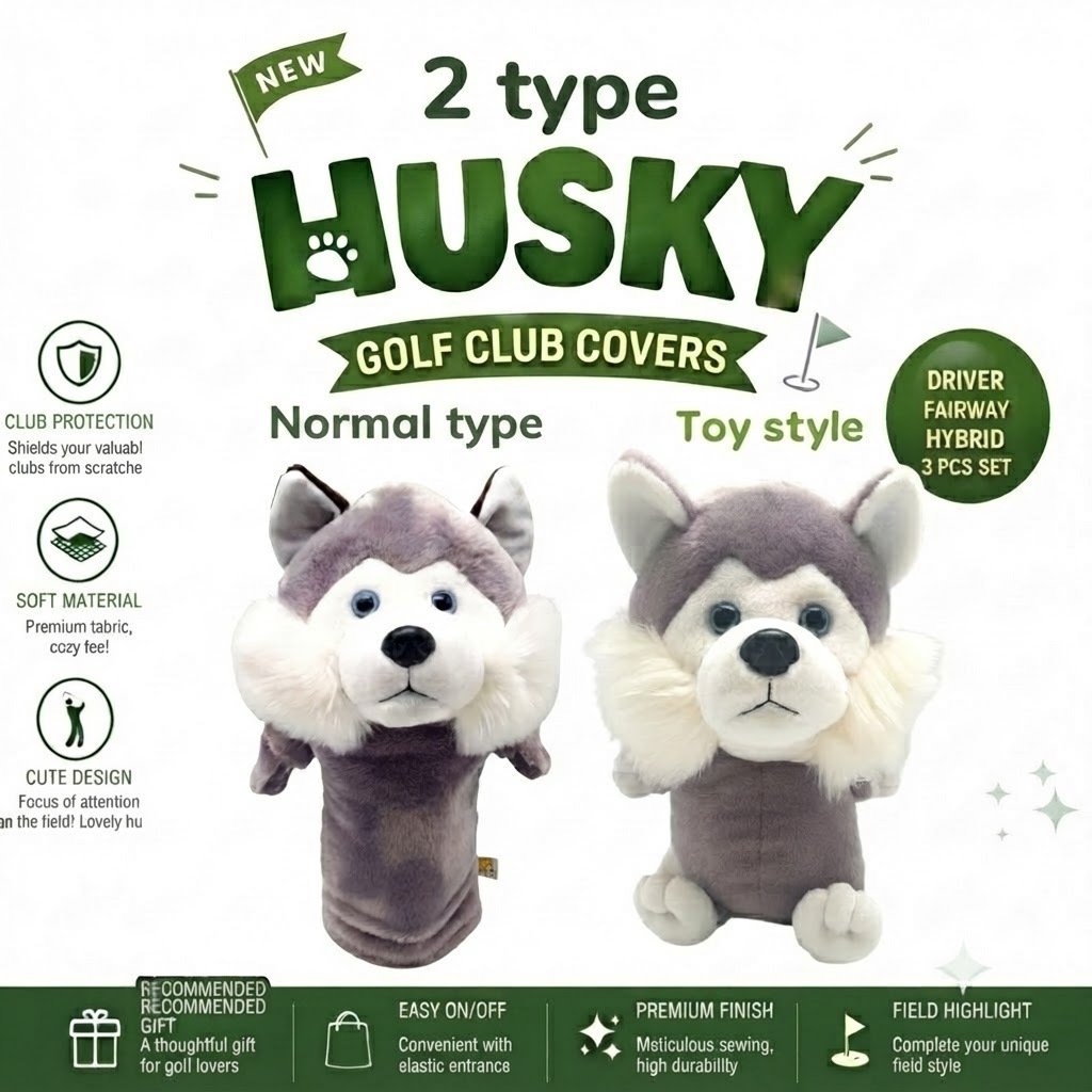 [WICO&GOLF] Back Open  Premium Husky Golf Driver Cover/ Golf Headcover Fits Standard 460cc Driver