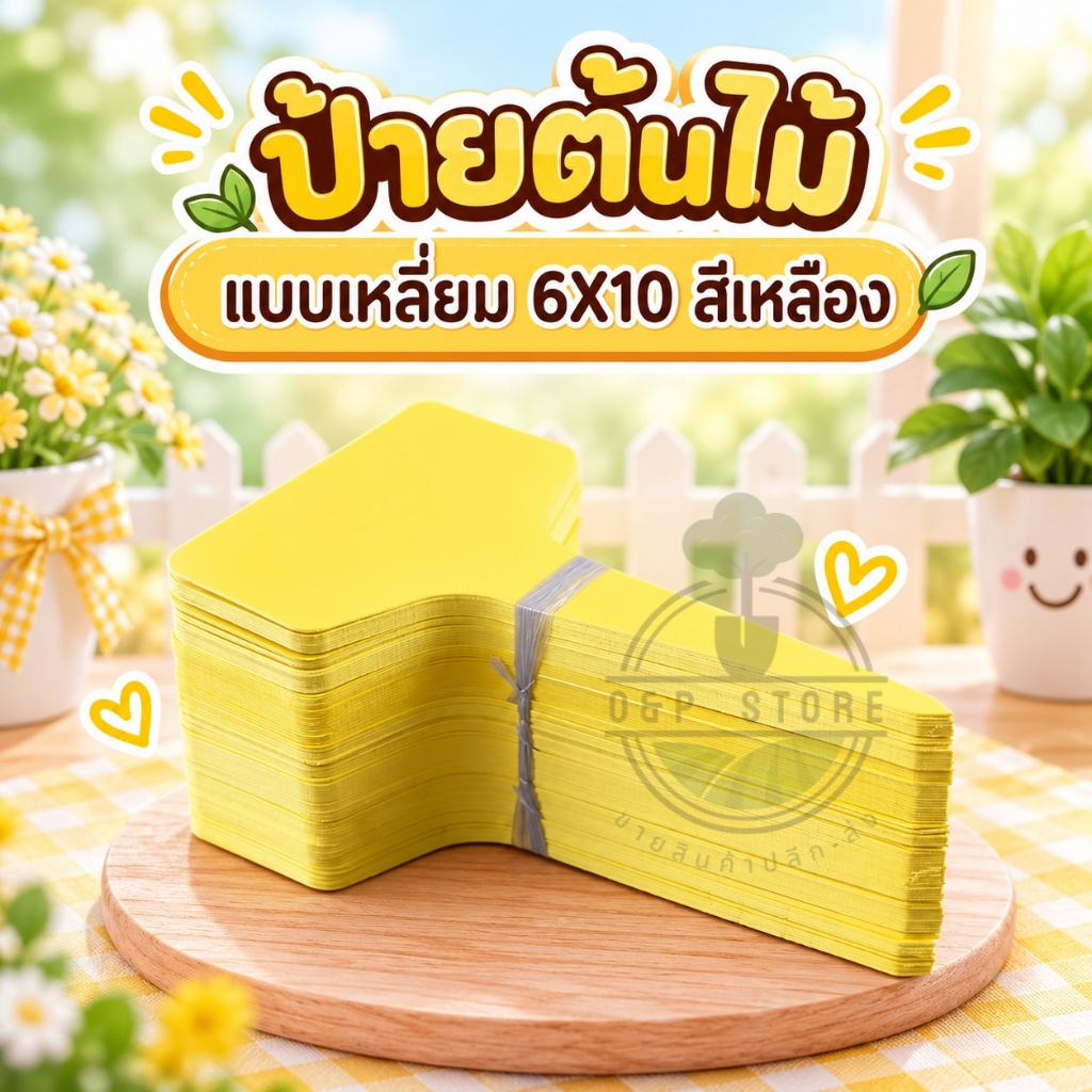 ป้ายชื่อต้นไม้พลาสติก หนา 0.5 มม. แพ็คละ 20 ชิ้น แบบสี่เหลี่ยมสีเหลือง 6x10cm แถมปากกาคละสี1ด้าม (พร้อมส่ง)