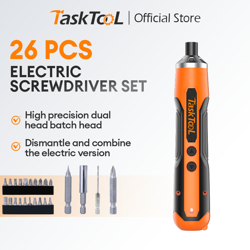 TASKTOOL 26 ชิ้น เครื่องมือช่าง ไขควงไฟฟ้า ไขควงไร้สาย ไขควงไฟฟ้าไร้สาย สว่านไฟฟ้า อเนกประสงค์ 1500mAh