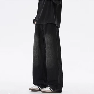 Baggy S-5XL กางเกงยีนส์ผู้ชายทรงเกาหลี ขาเดี่ยวกว้าง ผ้าสีพื้น มีให้เลือก3สี