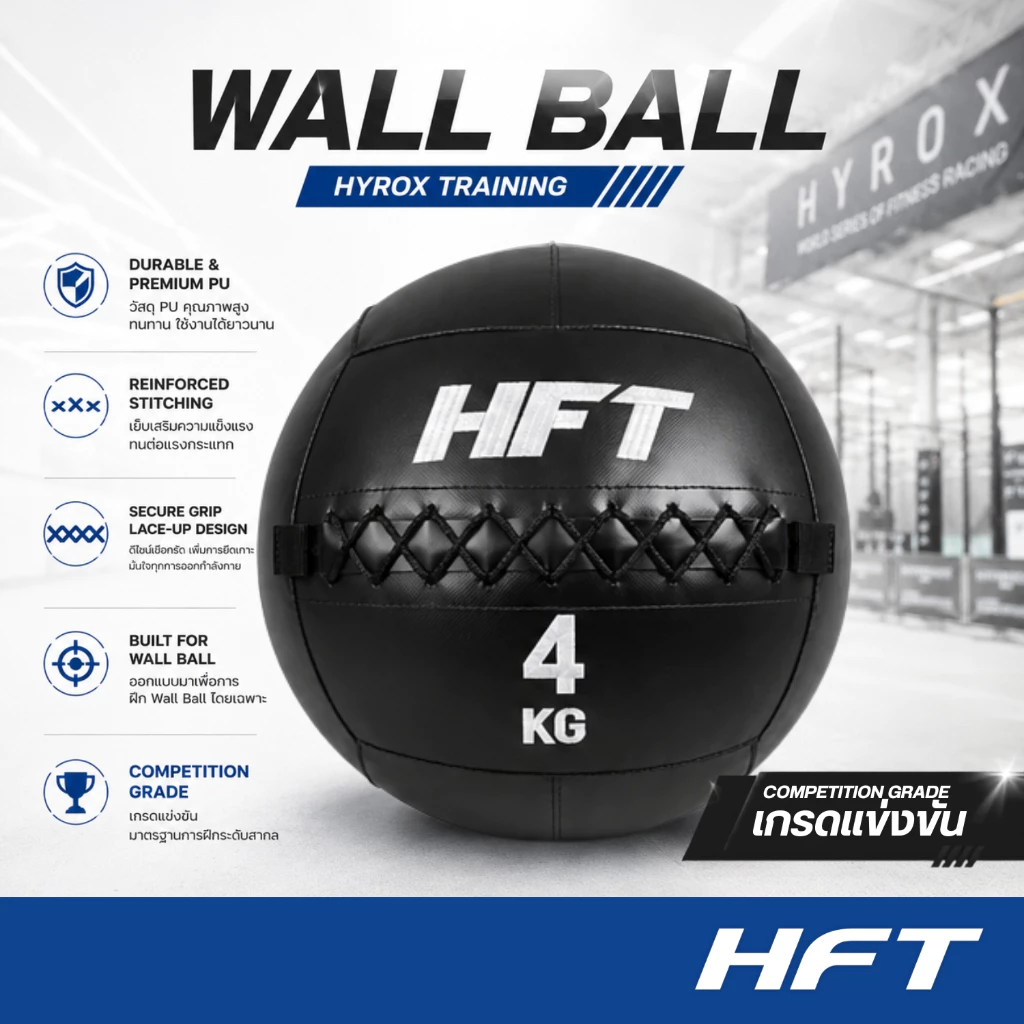 HFT Wall ball 4-15kg Competition เกรดแข่งขัน วอลบอล ลูกบอลถ่วงน้ำหนัก ฝึกกล้ามเนื้อ สำหรับฝึก Hyrox - Homefittools