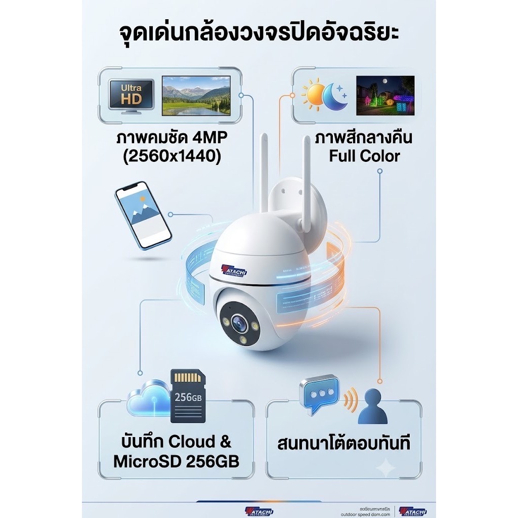 WATASHI รุ่น WIOT1042F-S4 คมชัด 4 ล้าน ภาพสี มีไฟ LED หมุน ซ้าย-ขวา ก้มเงยได้ พูดคุยโต้ตอบ 2ทิศทาง ด