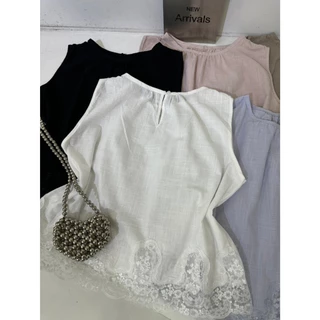 M2240 เสื้อแขนกุดแต่งชายลูกไม้สุดละมุน สไตล์ลูกคุณหนู รุ่นนี้บอกเลยว่าของมันต้องมี