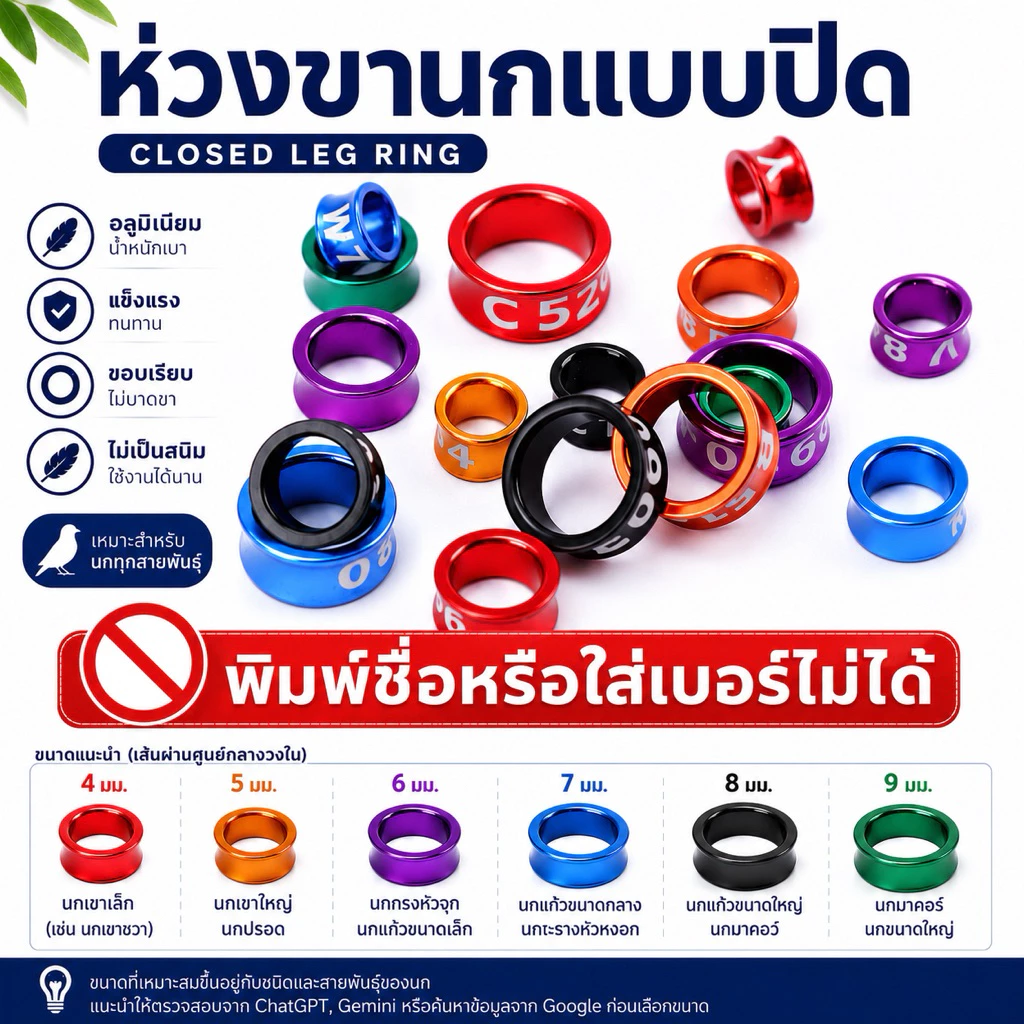 ห่วงขานก ห่วงขานกแก้ว ห่วงนกอลูมิเนียม (พิมพ์ชื่อหรือใส่เบอร์ไม่ได้)