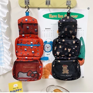 กระเป๋าเดินทางแบบแขวน Hello Kitty กระเป๋าใส่เครื่องสำอาง พับได้ กันน้ำ จุของเยอะ กระเป๋าจัดระเบียบ อุปกรณ์อาบน้ำ พกพา สำ