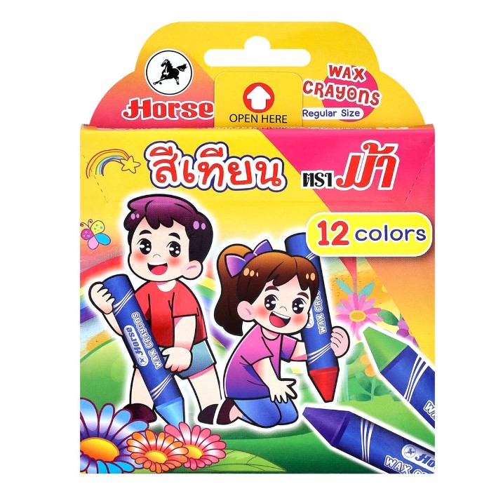 สีเทียน 12 สี ขนาดแท่งกลาง ตราม้า