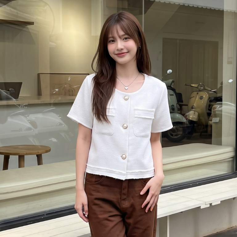 Gianna Tweed Crop เสื้อทวีตแขนสั้น Miladi