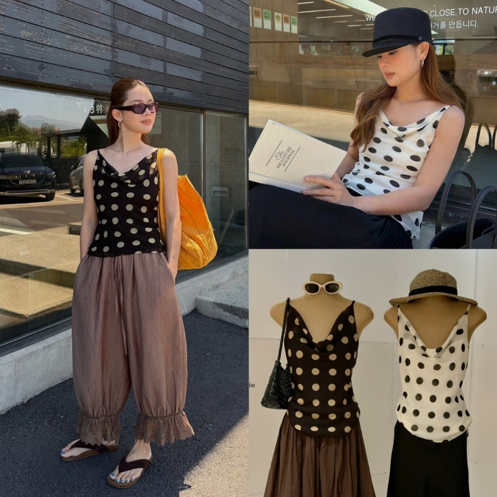 เสื้อสายเดี่ยวคอถ่วง ลาย polka dot - 10367 TAG WG.WE 🇰🇷