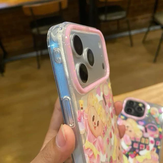 เคสอะครีลิคสกรีนลายน้องหมี มีที่ชาร์จไร้สาย แต่งโฮโลแกรมดาว ขอบนิ่ม งานเงา ปุ่ม Camera control ปิด