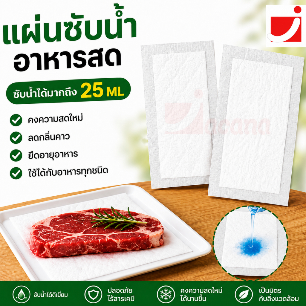 (ฟู้ดเกรด) แผ่นดูดซับน้ำอาหารสด แผ่นดูดซับของเหลว เพิ่มความสดใหม่ 25ML ขนาด 11x7.5cm (100แผ่น) (Food Absorbant Pad)