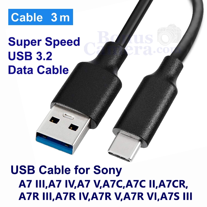 สาย USB Cable ยาว 3m ต่อ Sony A7 III,A7 IV,A7 V,A7C,A7C II,A7CR,A7R III,A7R IV,A7R V,A7R VI,A7S III 