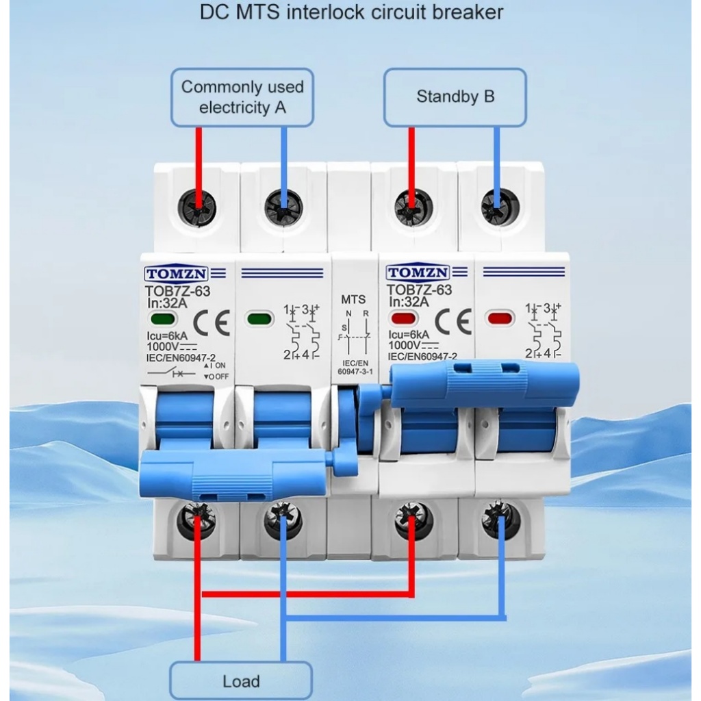 DC MTS 32A 1000V Manual Transfer Switch Breaker สำหรับงาน DC แหล่งจ่ายไฟ PV 2P+2P