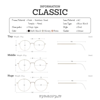 eyebstyle แว่นตากรองแสงรุ่น Classic กรอบแว่นทรงรี เข้ากับทุกทรงหน้า