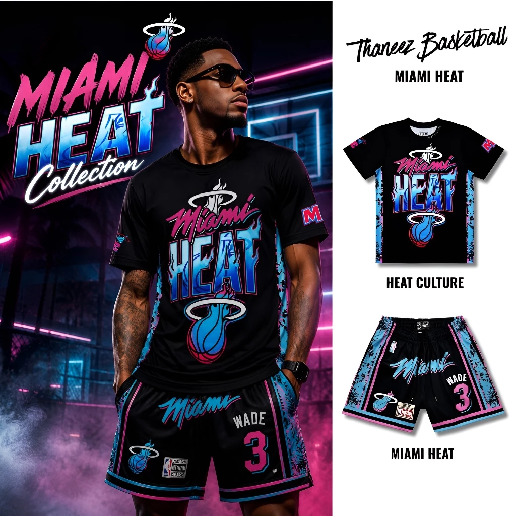 เสื้อแขนสั้น และกางเกงกีฬา กางเกงบาสขาสั้น MIAMI HEAT Collection [ มีไซส์ใหญ่ ]