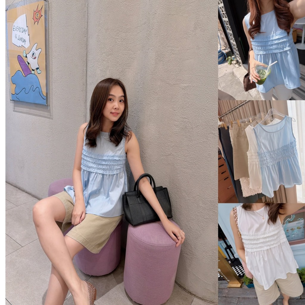Camellia sky top  เสื้อทรงสวย เนื้อผ้าคอตตอนเบานุ่ม ใส่สบาย ไม่ร้อน เหมาะกับอากาศเมืองไทยที่สุด 🌿☁️