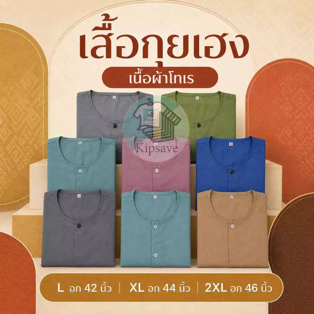 เสื้อกุยเฮง เสื้อผ้าโทเร เนิ้อดี งานเย็บดี มี 10 สี โพ้งทั้งตัว(TR12)