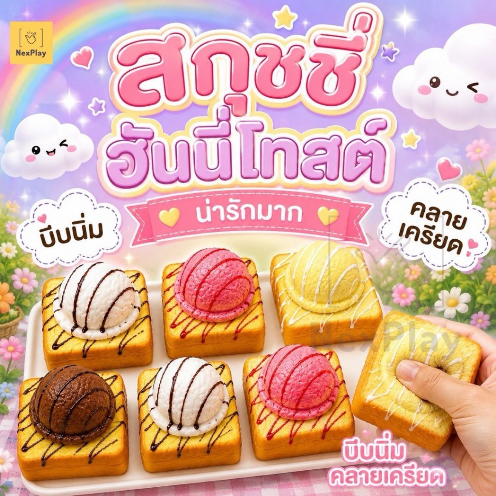 พร้อมส่ง สกุชชี่ขนมปังโทสต์ Squishy Bread Toast บีบนุ่ม Slow Rising ของเล่นคลายเครียด ของขวัญสุดน่ารัก