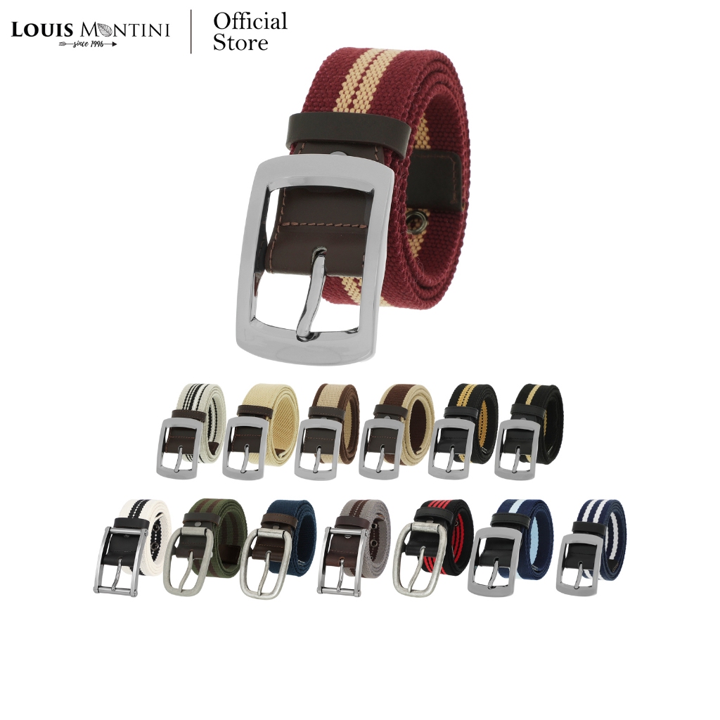 Louis Montini เข็มขัดผ้า แคนวาสผสมหนังแท้ หนังฟลูเกรน เข็มขัดผู้ชาย Canvas Belt MCT12