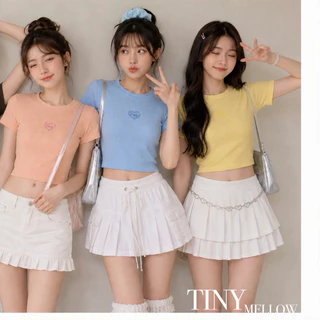 BABY TEE - เสื้อยืด เสื้อครอปเบบี้ที ปักลายโลโก้ ผ้ายืดหยุ่นใส่สบาย - (baby tee)